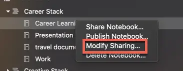 Modifying sharing controls in Evernote desktop client