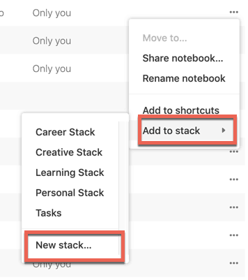 Creating a notebook stack in Evernote web client