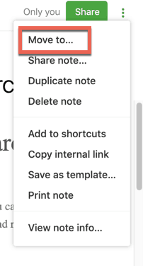 Move to... dialog for Evernote web client