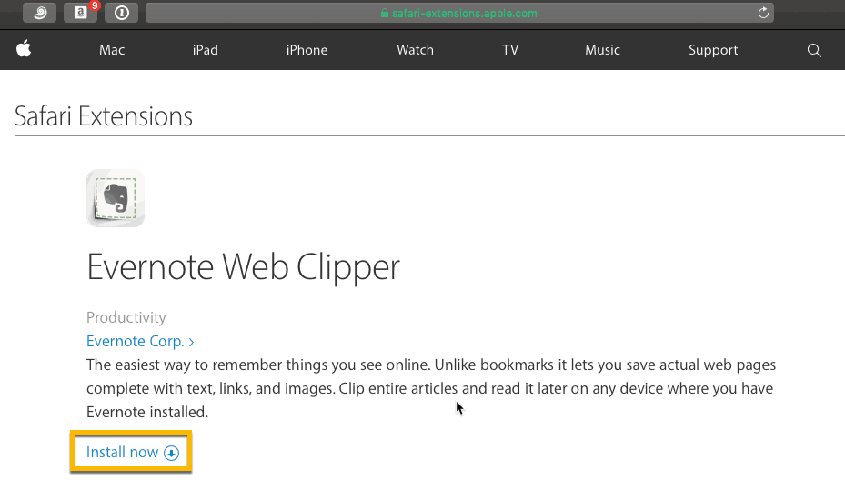 evernote web clipper ipad safari install