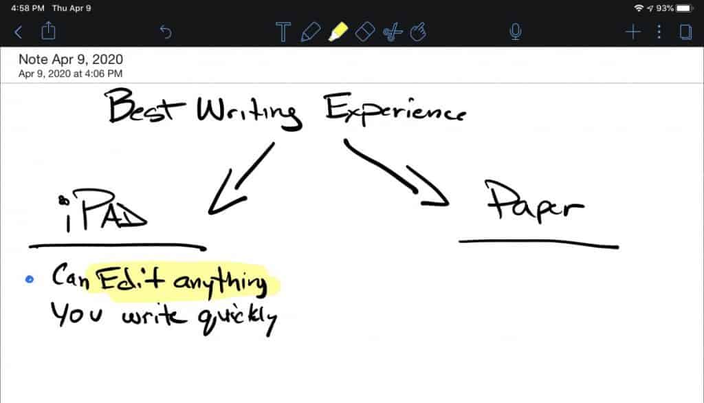 writing on paper vs ipad