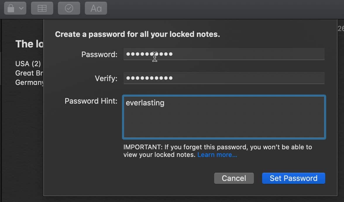 how to lock a note in apple notes