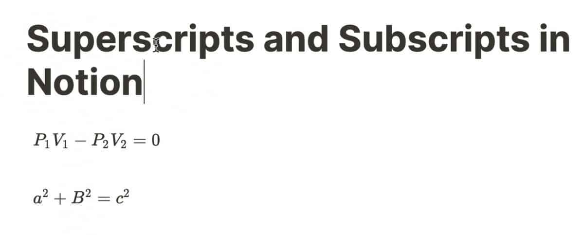 Superscripts and Subscripts in Notion