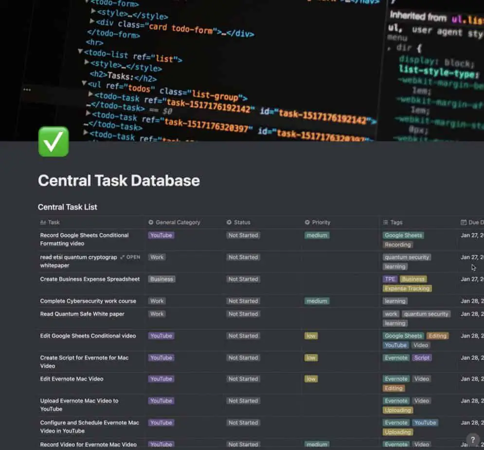 my main task database in Notion