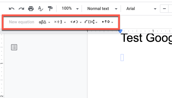 Equation Editor toolbar in Google Docs