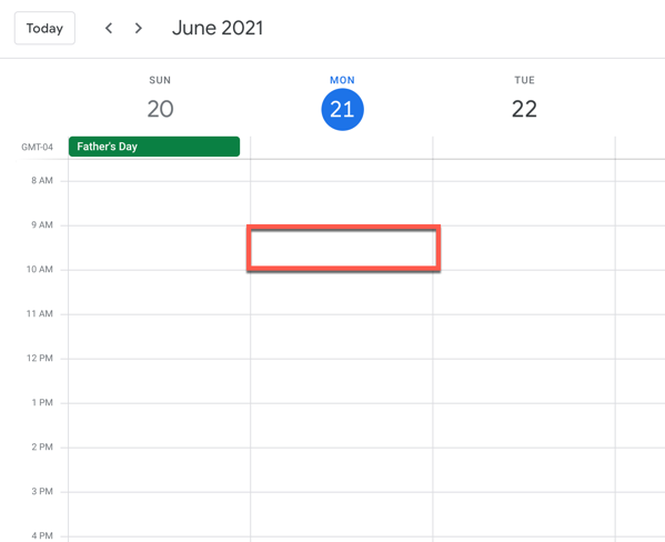 Selecting a time block in Google Calendar 
