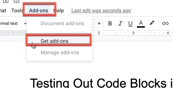 the Add-ons menu in Google Docs