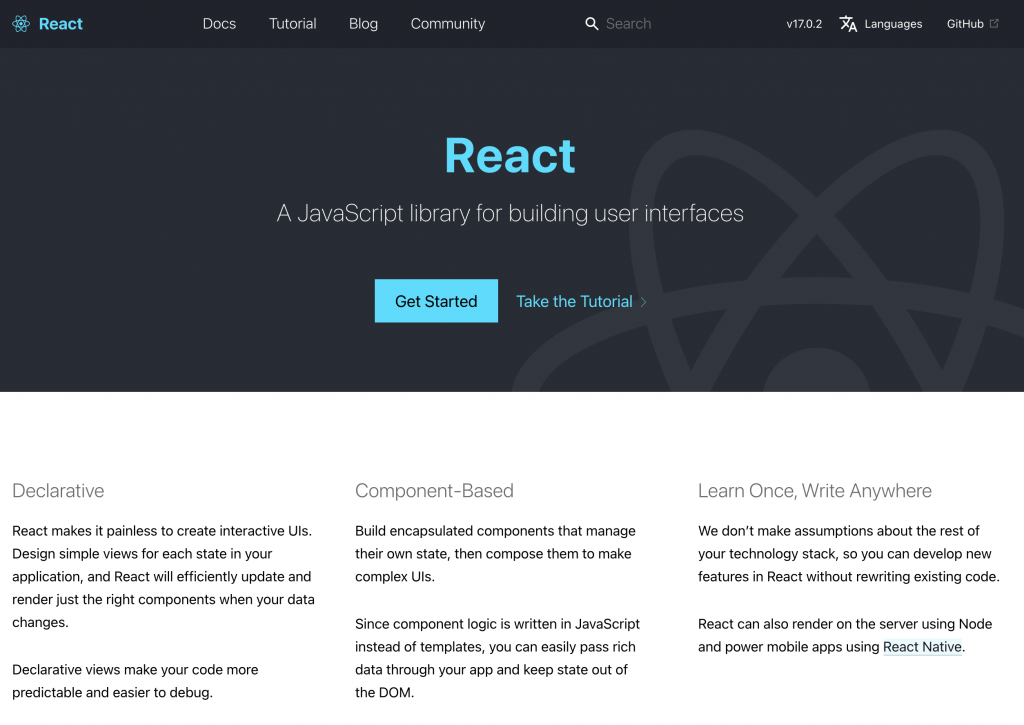 React.js homepage
