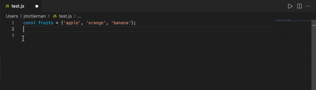 simple array of fruits in JavaScript