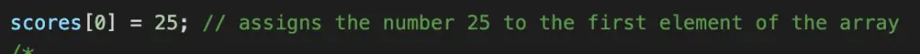 Assigning the number 25 to the first element in a JavaScript array