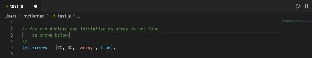 declaring and initializing an array in JavaScript in one line