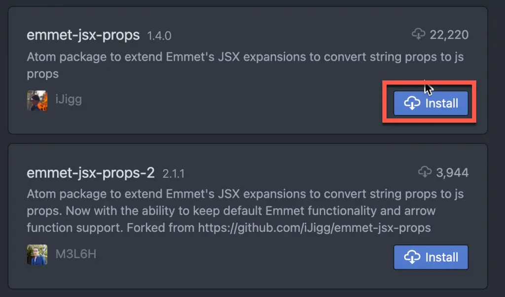 Click install to install package in Atom