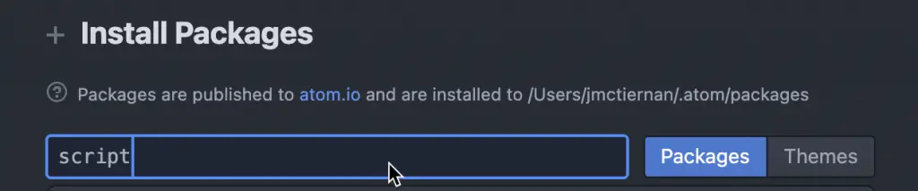 searching for the script package in Atom