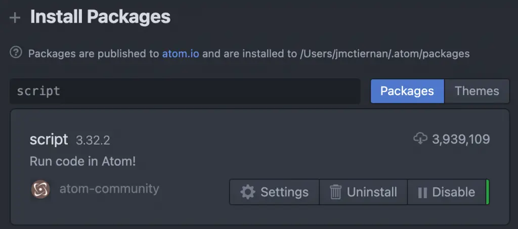 Script package installed in Atom.io