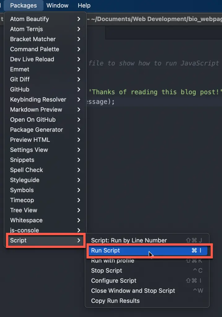 the 'Run Script' option in the Script package for Atom.io