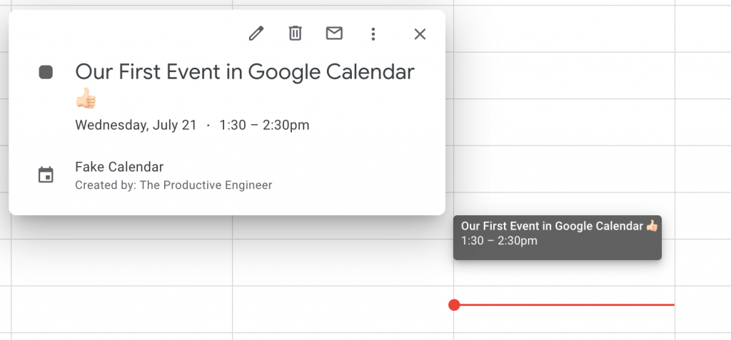 a calendar event in Google Calendar