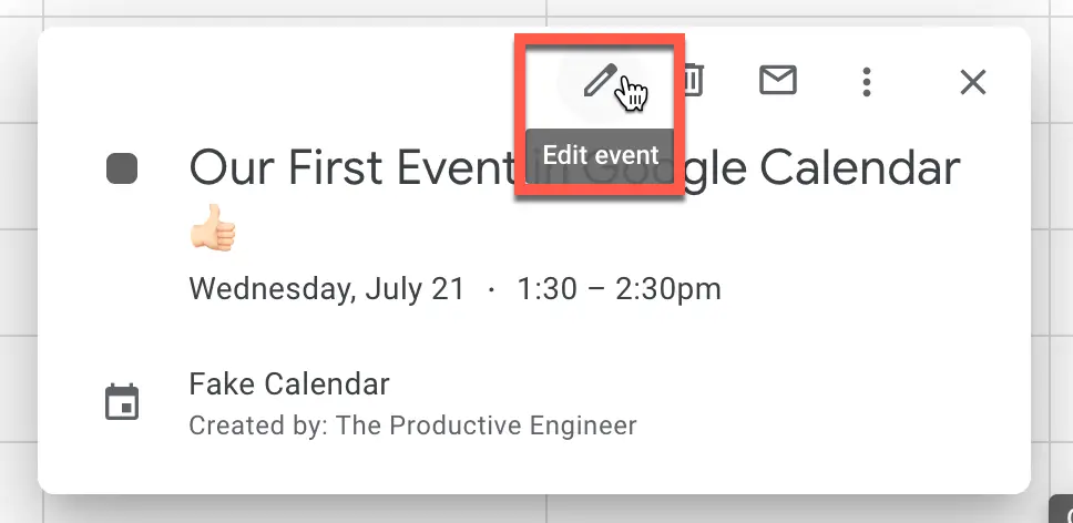 "Edit event" option in Google Calendar event