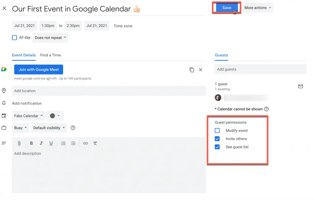 Configure guest permissions in Google Calendar