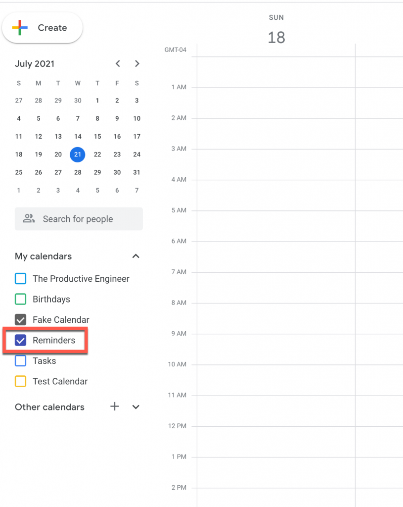 Reminders option in Google Calendar