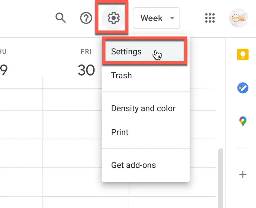 Accessing Settings in Google Calendar