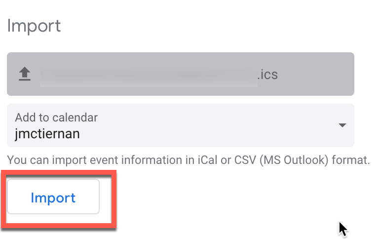 Importing an ICS files into Google Calendar