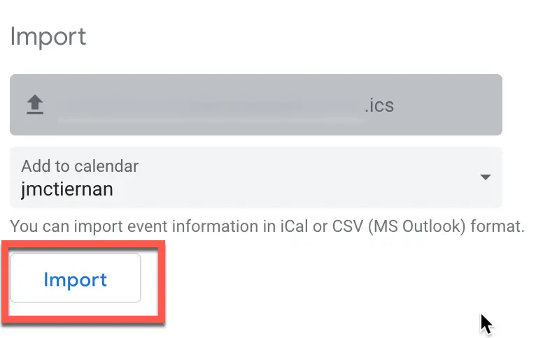 Importing an ICS files into Google Calendar