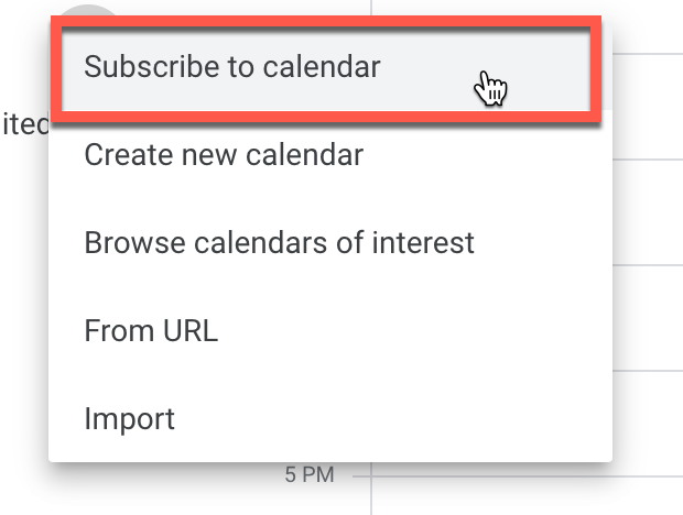 Subscribe to calendar option in Google Calendar