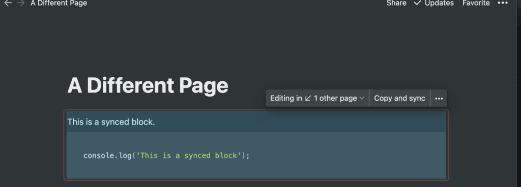 Pasting a synced block link into another page in Notion
