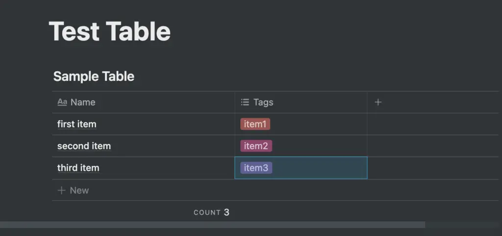 test table in Notion