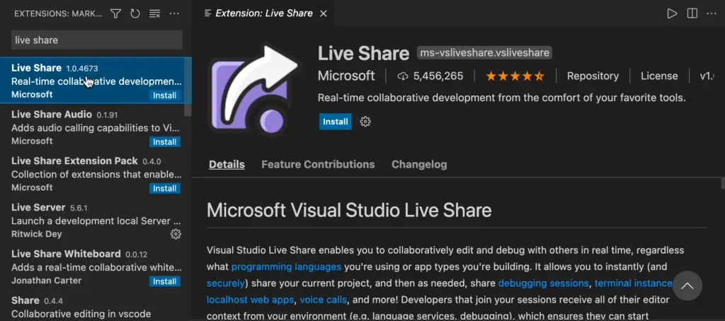 Live Share extension in VS Code