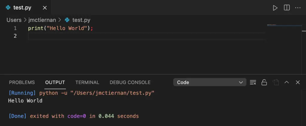 Running a Python script inside VS Code