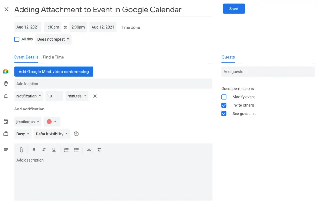 an event in Google Calendar