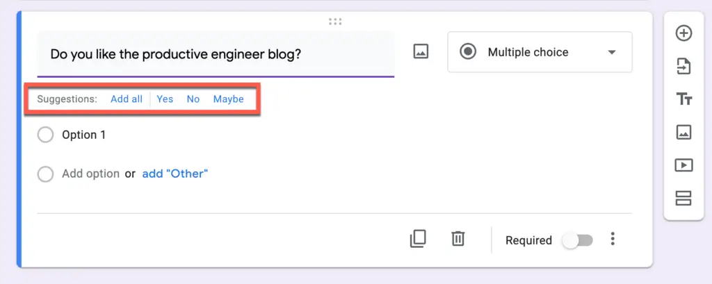 suggested responses in Google Forms