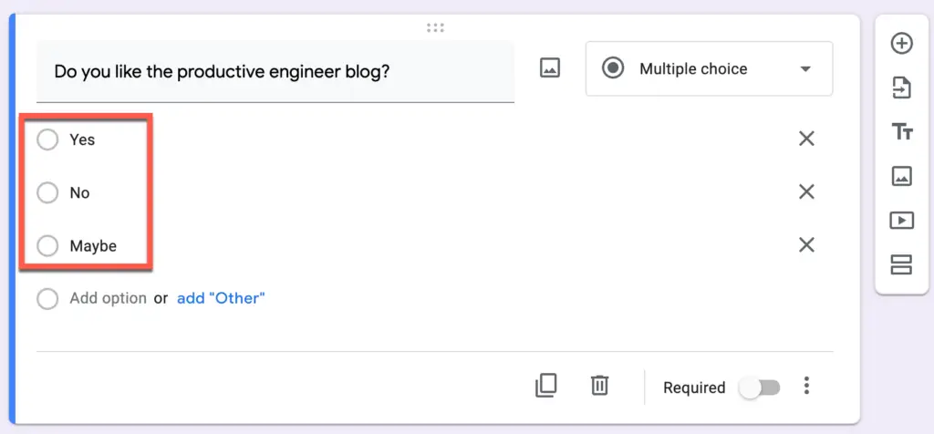 Responses added to a survey question in Google Forms