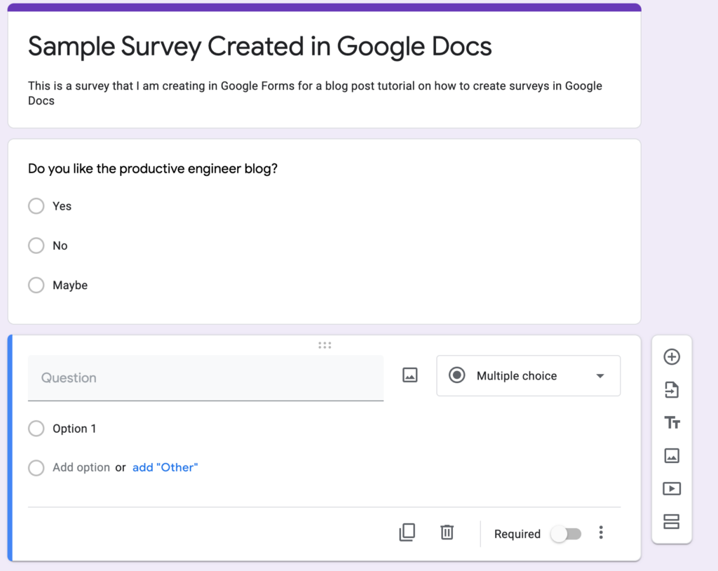 Adding a new question to a form in Google Forms