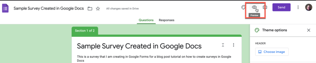 Preview button in Google Forms