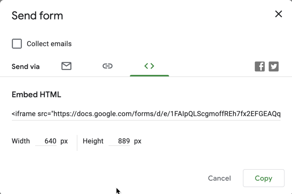 Embedding Form as HTML option in Google Forms