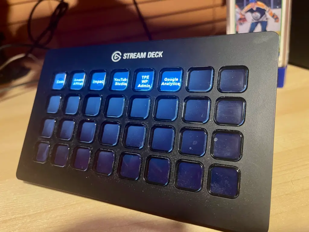 Stream Deck xl with websites programmed as hotkeys