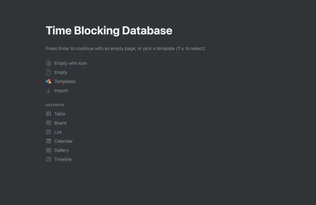 Creating a Page for Time Blocking in Notion
