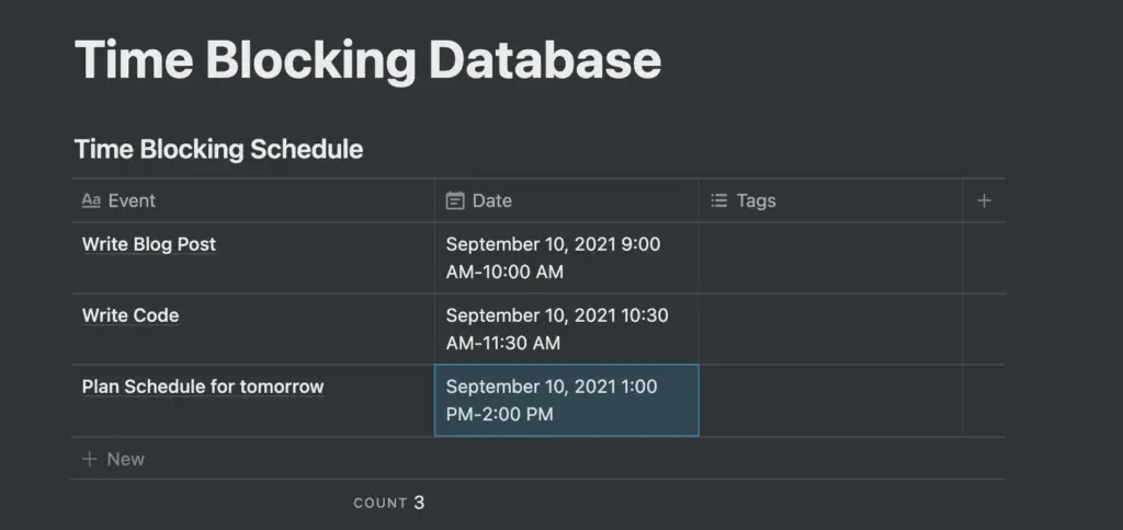 Assigning time blocks to tasks in Notion