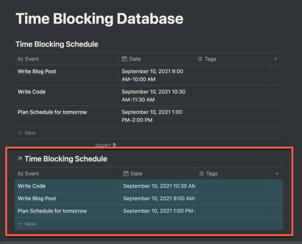 A linked database in Notion