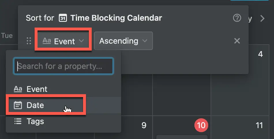 setting up a date sort in Notion