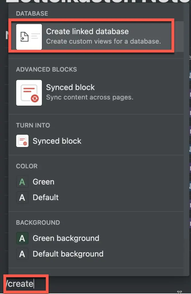 Creating a linked database in Notion