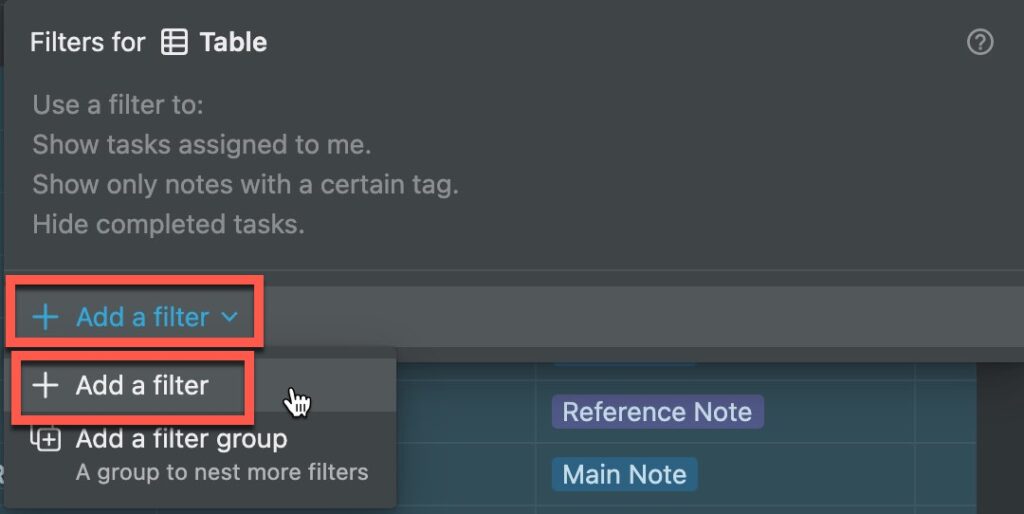 Click Add a Filter and Select Add a Filter from options