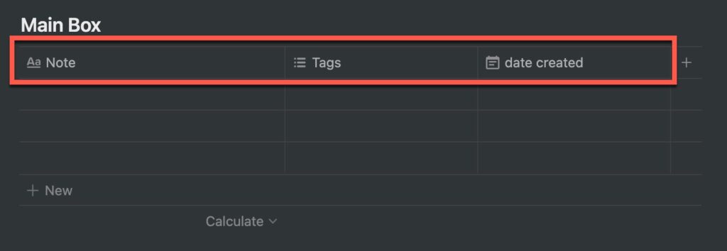 Notion table with a Date Created column