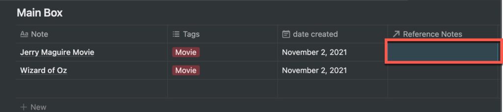 A cell entry for a relation column in Notion