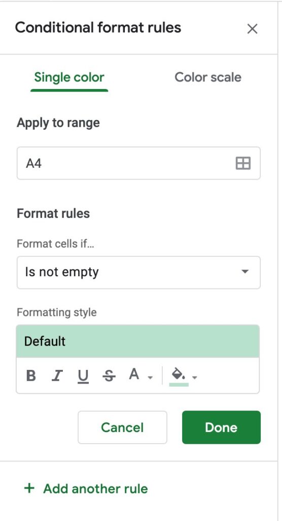 Conditional Formatting options in Google Sheets
