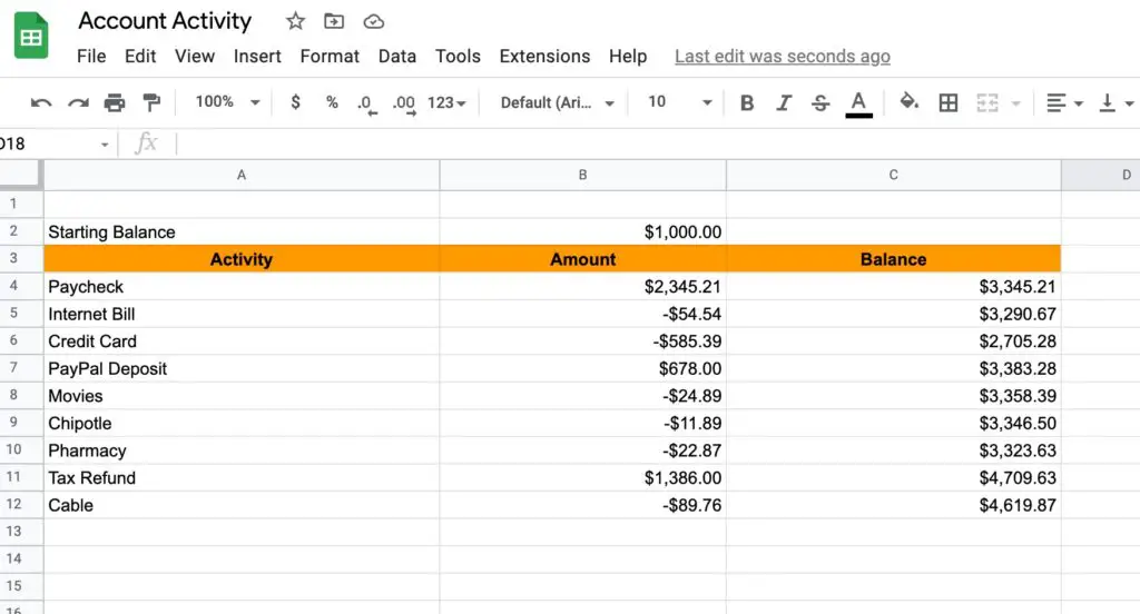 a spreadsheet in Google Sheets