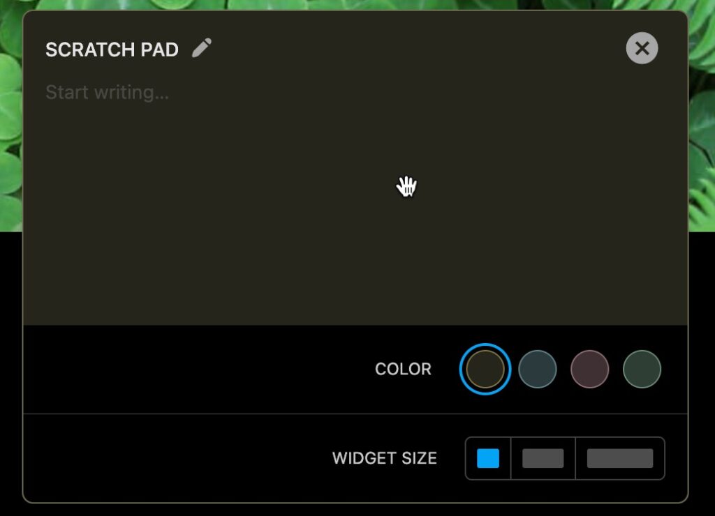 Hover mouse over the scratchpad widget