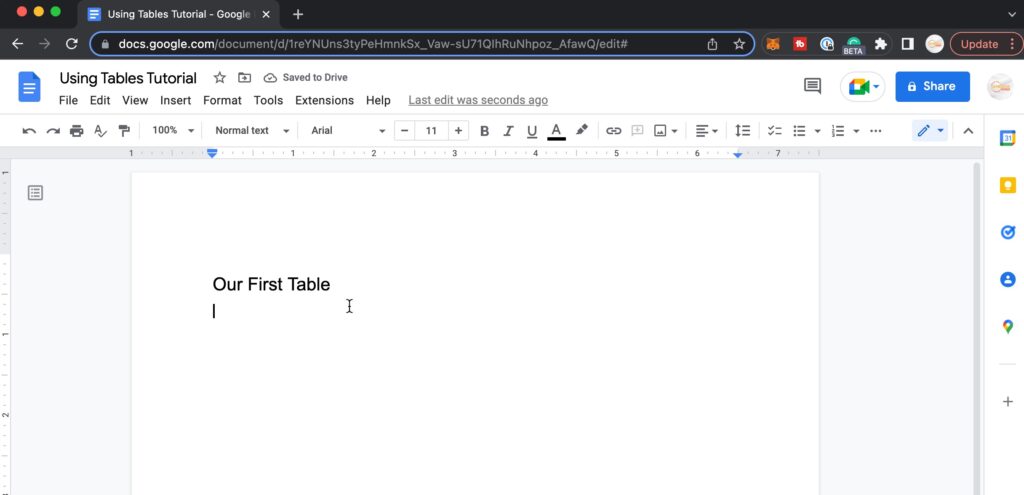 A document in Google Docs